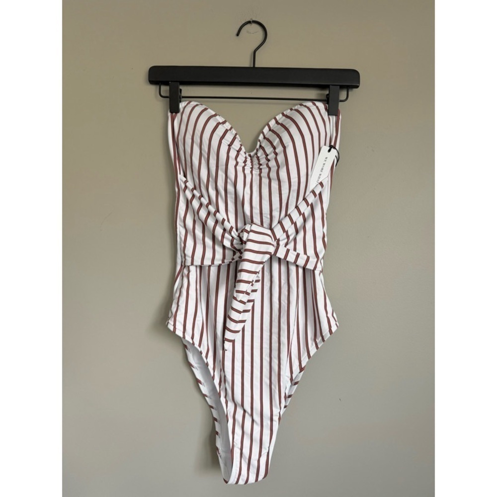 NEW WEWOREWHAT X ONIA Capri Strapless Red Striped One-Piece Swimsuit